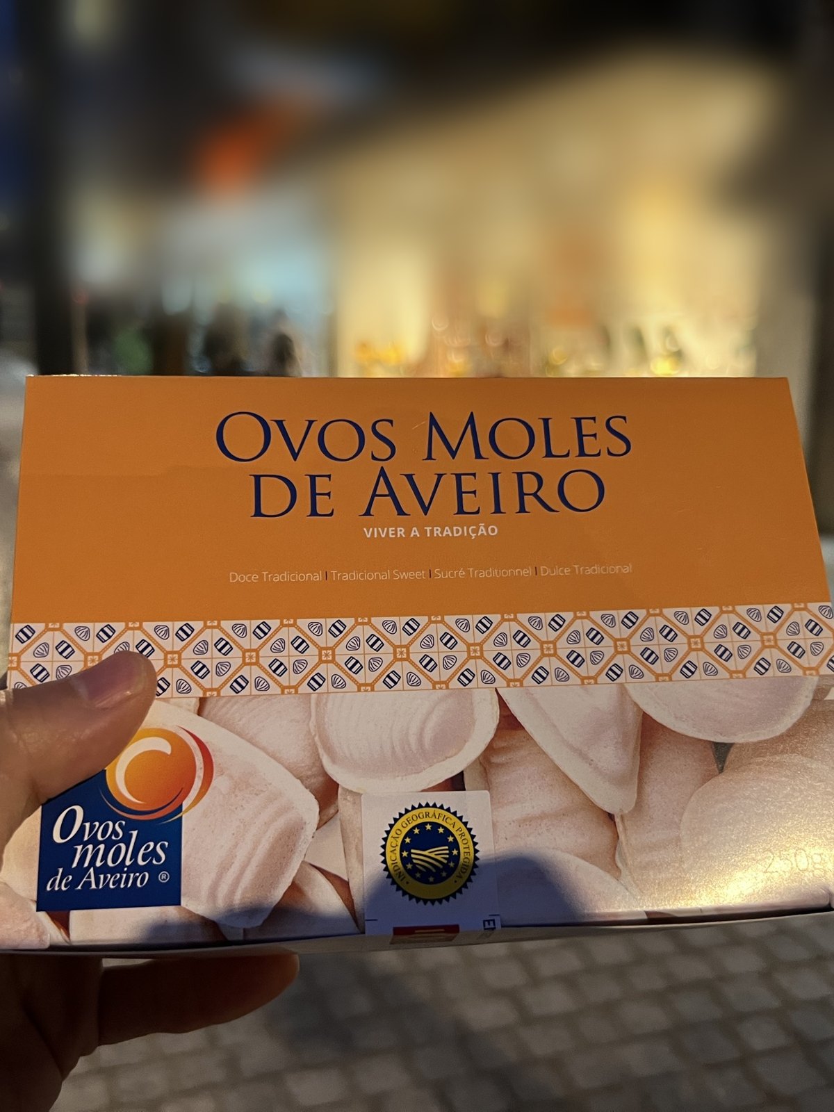 A tin of ovos moles bought before we left